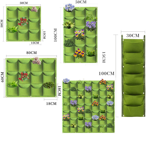 Hängande trädgård, fickplanterare, vattentät, väggmonterad Grön Tolv rutnät