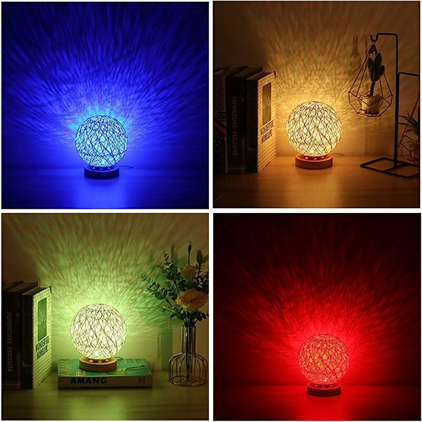 Träbordslampa, LED-nattlampa i rotting, RGB-sänglampa med handgjord skärm och fjärrkontroll för sovrum, vardagsrum, sängbord