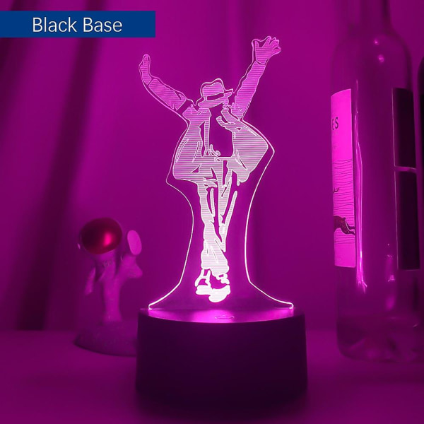 Michael Jackson Dansande Figur Led Nattljus 3d Illusion Färgskiftande Nattljus För Heminredning Sängbordslampa GiftSvart Base