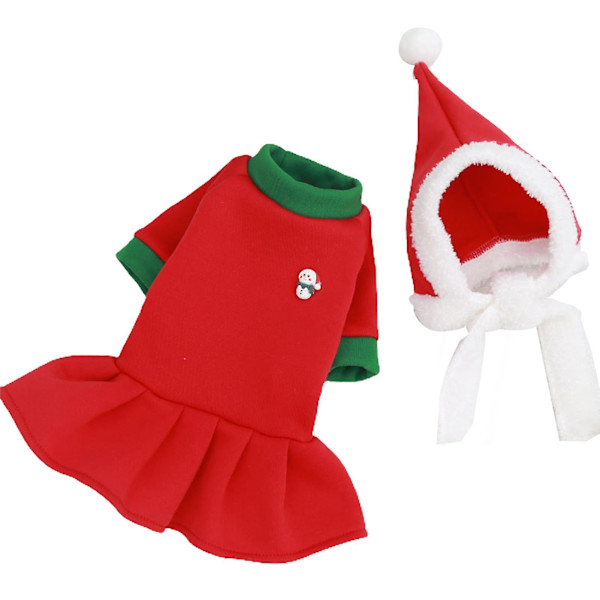 2 st husdjurskläder hatt set jul hundar snögubbe cosplay klänning husdjur kostym（2XL，röd）