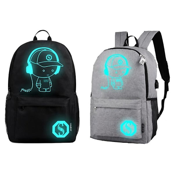 Anime Lysende Rygsæk Daypack Under 15,6 tommer med USB-opladningsport og lås Skole Taske, Tilbage til skolen tilbud, Tilbage til skolen tilbehør (sort)