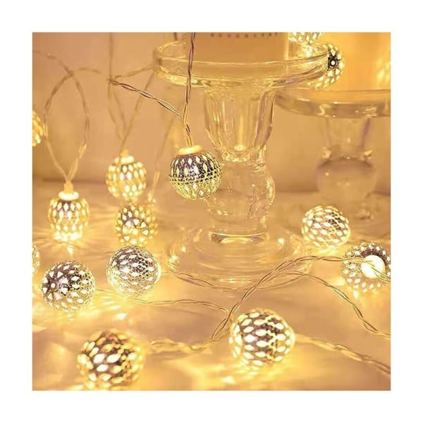 Marockanska String Lights 20 Guld Metall Ball Lights för heminredning Bröllopsfest Jul Inomhus Utomhus 3 Meter