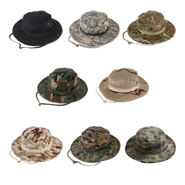 Solhatt, floppy hatt, fiskarhatt, kamouflage fiskarhatt, buskehatt med hakrem, huvudomkrets 56-58cm, färgglad #8