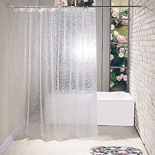Badeforhæng til badeværelse, 3D gennemsigtig vandkube, vandafvisende, skimmelfri, med 12 plastikringe og kroge, til hjemmets bruser eller badekar (180 x 180 cm)