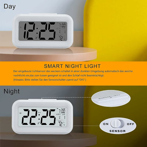 Väckarklocka, Liten Digital Väckarklocka, 5,1\" LCD-skärm med Snooze Datum Kalender, Temperatur Larmskärm, Lätt att Installera (Vit??)