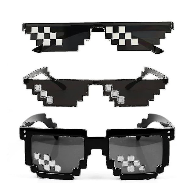 [3-pack] Thug Life solglasögon, 8-bit pixel mosaikglasögon för män och kvinnor