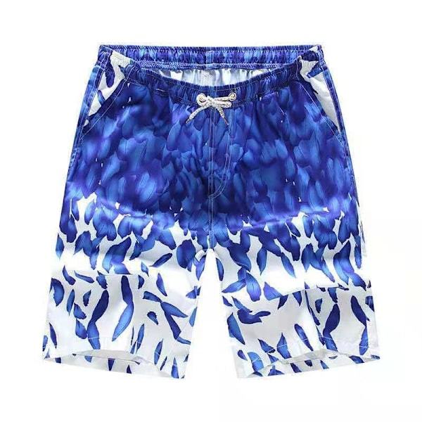 Sommarshorts för män - Lös passform, avslappnade surfshorts med tryck - Färgade polyestershorts Blue feathers M