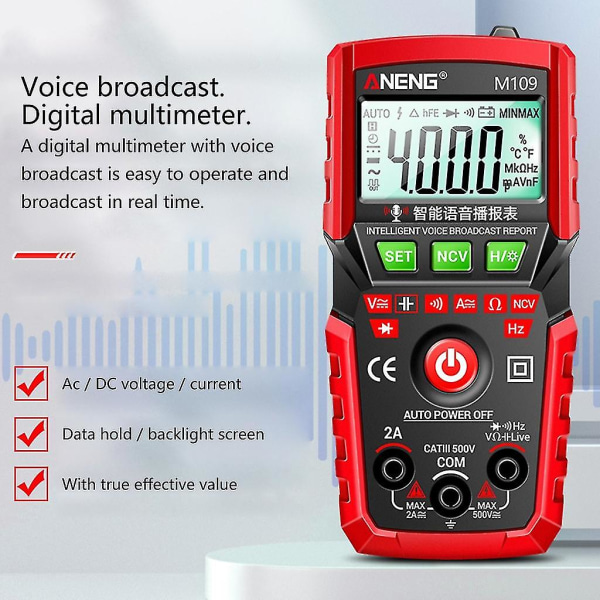 Digital Voltmeter Ammeter Ohmmeter Multimeter Spännings AC DC Testare Mätare（Svart）