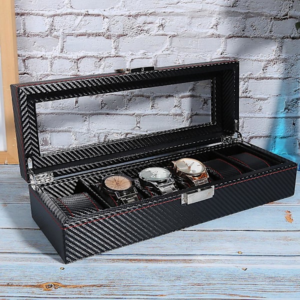 Sexkantig klocklåda i PU-läder, förvaringslåda för klockor, svart, display, smyckesorganisatör för armbandsur
