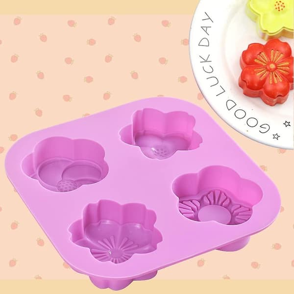 Blomsterformede silikoneforme, 2 pakker 4 hulrums non-stick fødevaregodkendte silikoneforme