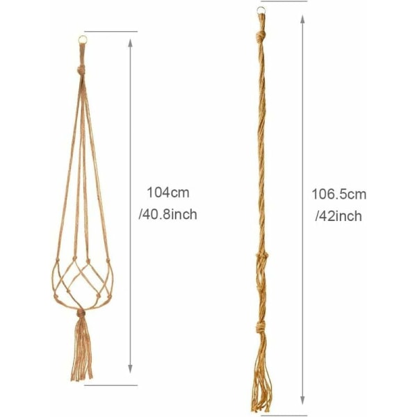 4-pack macramé krukhouders voor planten, hangende bloempot, plantenhanger, hangende decoratie voor huis, balkon, 4 touwpoten, 105 cm