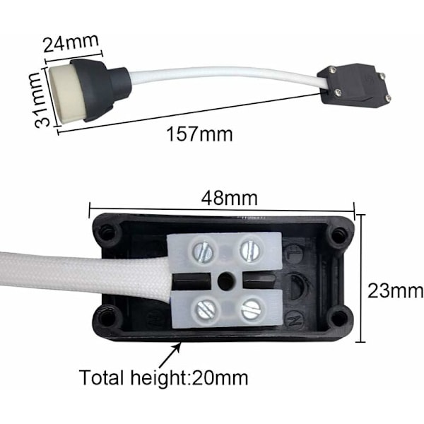 (6 stycken) GU10 lamphållare keramiskt bas och terminalblock/brygga med kabel och isolerhylsa - lamphållare pluggadapter för LED och halogen