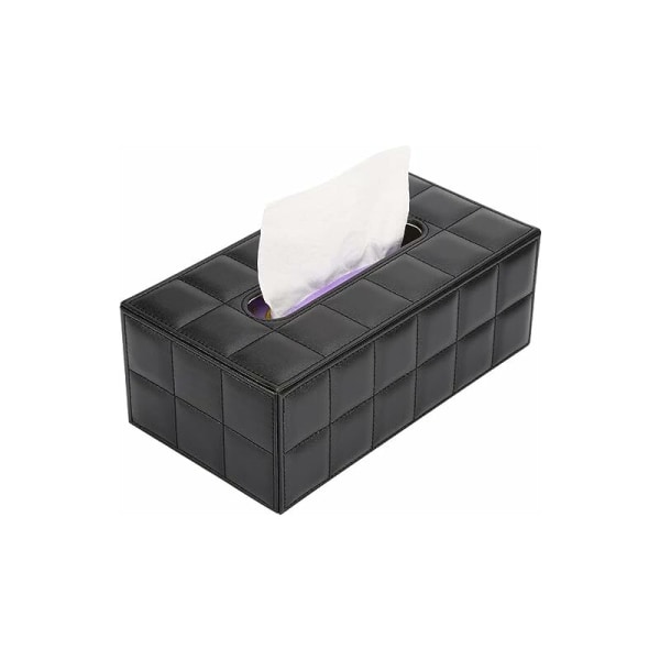 Business Läder Rutig Tissue Box Modern PU Paper Box Enkelt Mode Kreativ Hotel Tissue Box Svart