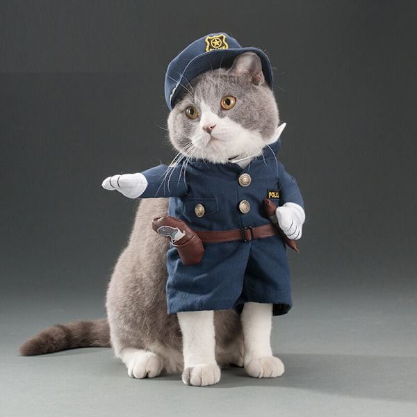 Hund- och kattuniformer, söta husdjurskläder, roliga cosplay-kostymer, cool polisuniform med katt- och hundhattar