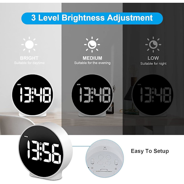 Liten digital väckarklocka LED skrivbord reseelektronisk klocka dubbel alarm snooze