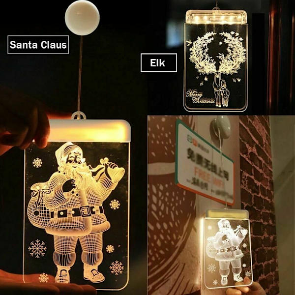 LED-sugljus 3D dörr och fönster jultomte älg klockor julbelysning LED-slingor snöflinga nyår ekonomisk