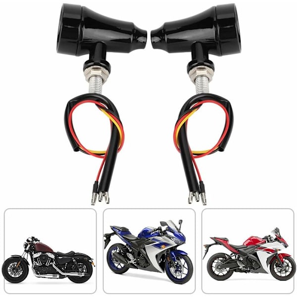 Metallkropp Retro Galler Motorcykel Blinkers LED Bromsljus Strobe Lampa (Svart)