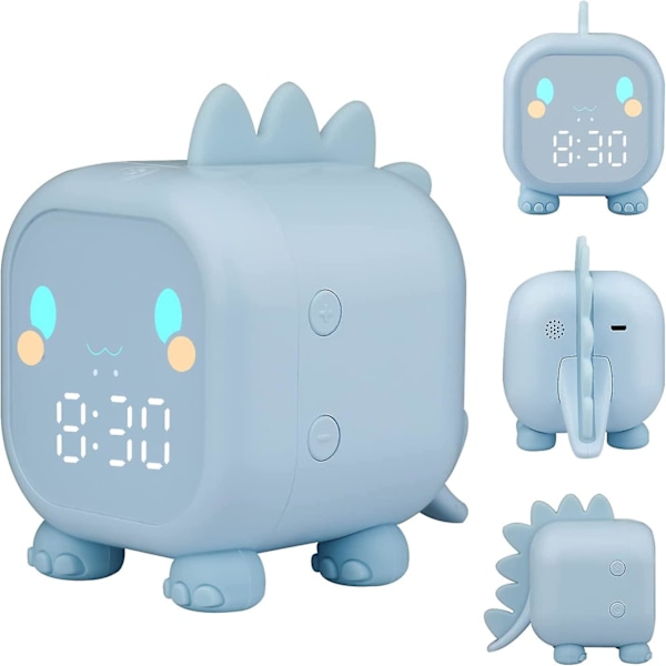 Blå barnas alarmklokke jenter gutter dinosaur lys opp digital barnas alarmklokke lampe nattlys dag natt barn barnehage alarmklokke Volu