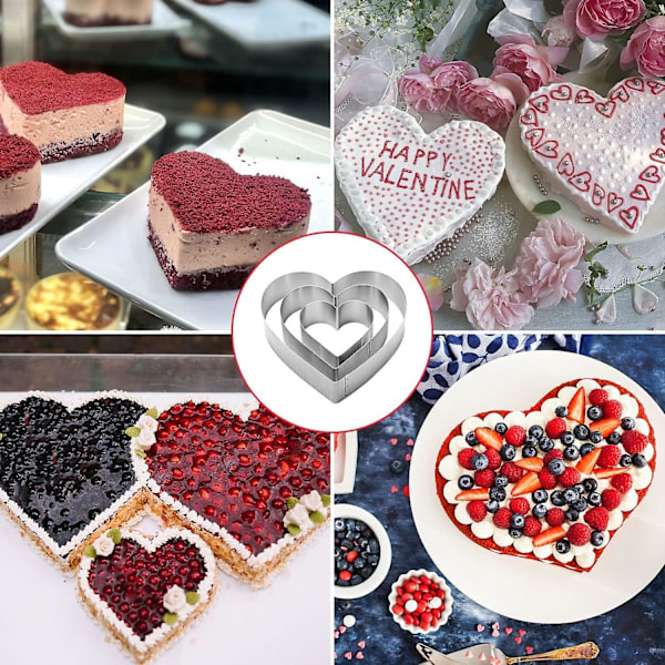 3 stk. hjerteformede udstikkere, 4/6/8 tommer store rustfrie stål kageforme