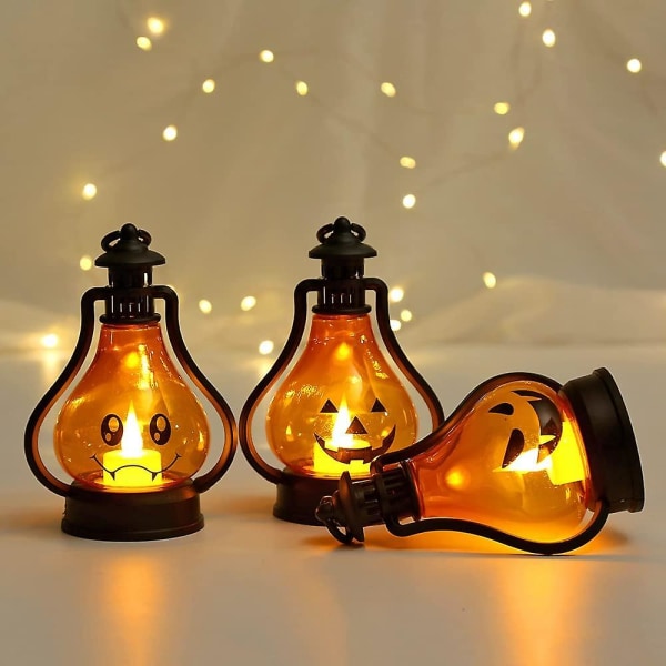 3stk Halloween gresskar stearinlys Lanterne Led lys gresskar til Halloween dekorasjoner