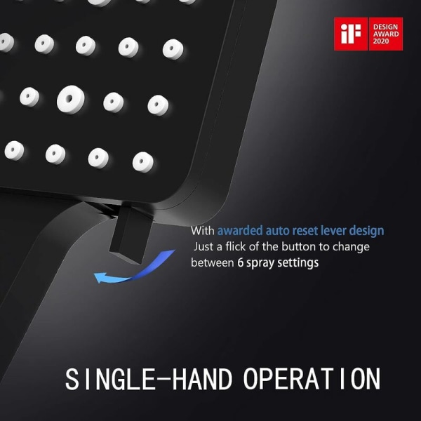 Fyrkantig handdusch 6 funktioner Booster duschmunstycke för Europa och Amerika Mattsvart 6-växlad handdusch + 1,5 m slang