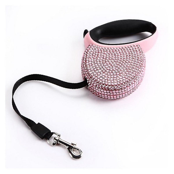 Trekkbar hundebånd med rosa rhinstein, bling krystall, hundebånd, flatt bånd