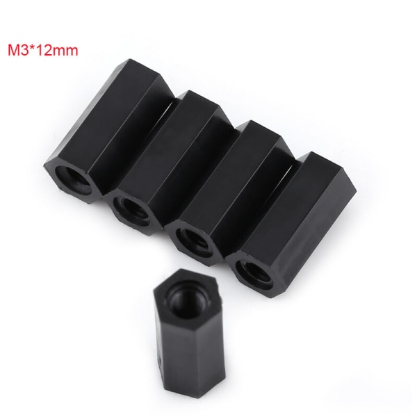 100 st svarta PA66 M3 Hon x M3 Sexkant Hylsdistans (M312)
