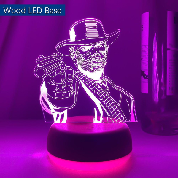 Game Red Dead Redemption 2 Present Akryl 3d-lampa för spelrumsinredning Nattlampa Rdr2 Arthur Morgan Figure Kids Led Night LightWood LED-bas