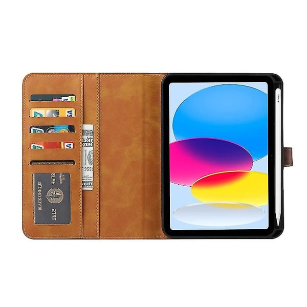 Ny til Ipad 10. generation 10.9 2022 Kalvtekstur Dobbelt Fold Læder Smart Tablet Etui (rose guld)（Rose Guld）