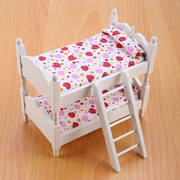 1:12 Dukkehus Mini Møbler Børns Soveværelse Model Køjeseng Legetøj (Pink jordbær)