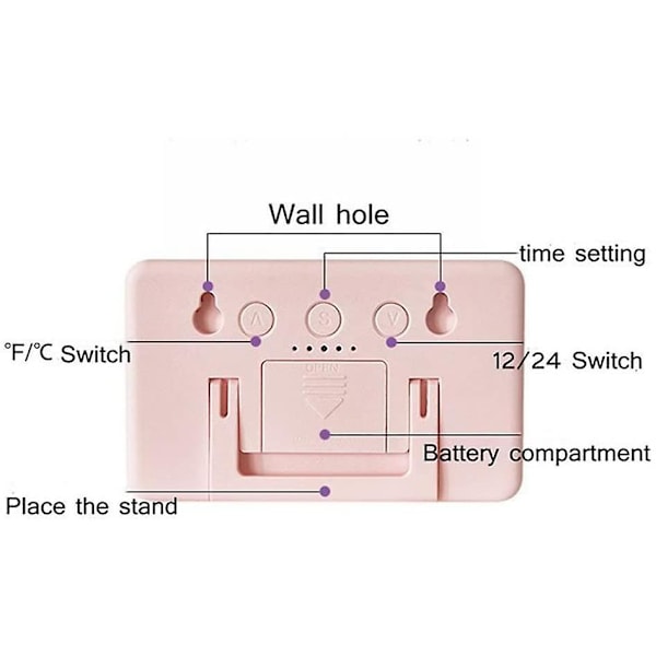 Digital väckarklocka termometer LED inomhus elektronisk fuktighetsövervakning klocka hem skrivbordsklocka (Färg: Rosa, Storlek: 9,6 * 5,8 * 1 cm)