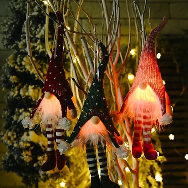 2-pack jultomtar juldekoration med LED juldocka julfigurer tomtenisse med belysning (grön + rosa)