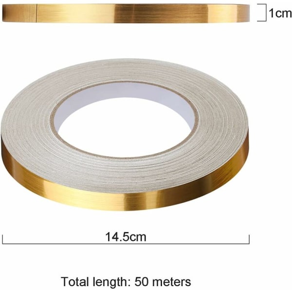 Självhäftande dekorativ kakeltejp Vattentät fogtejp för golv, väggar, tak, dörrar och fönster Heminredning (2(1cm50m),guld) - MODOU