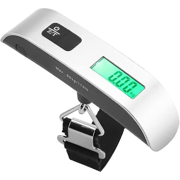 Digital bagagevægt, 50 kg belastning, mini LCD-display, elektronisk hængevægt med grønt baggrundslys