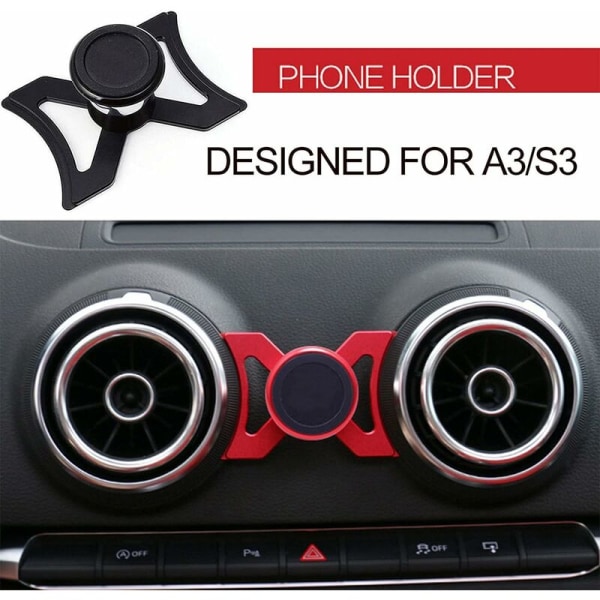 Magnetisk telefonhållare för Audi A3 8V S3 8P, luftventil bilfäste, lämplig för smartphone och GPS, med bil, 360° justerbar vy, svart