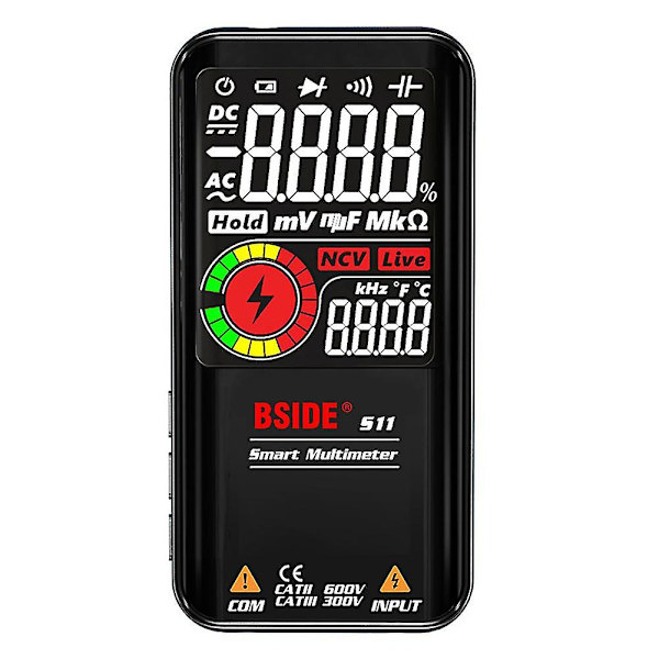 Smart digitalt multimeter Høy presisjon helautomatisk spenningsindikator Hjemmetestinstrumenter（S11，Svart）