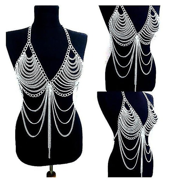 Dam trendigt strandhalsband i legering med långt halsband och hänge (silver)