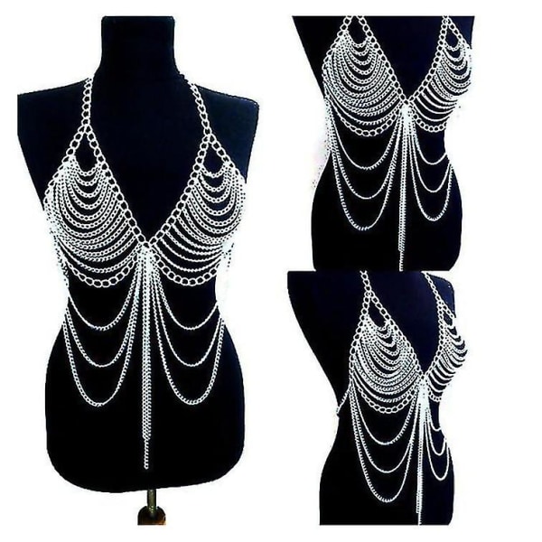 Damer New Fashion Beach Chain Halsband Alloy Chain BH Långt halsband och hänge (silver)