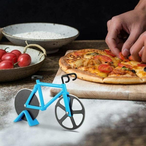 Cykelpizzaskärare Blå Cykelpizzaskärare med stativ Non-Stick Köksredskap Pizzabakningsverktyg Blå