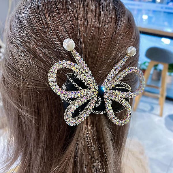 Elastiske tyllhårstrikk for Rhinestone Bow Ponytail Holders for jenter Hår Suppl