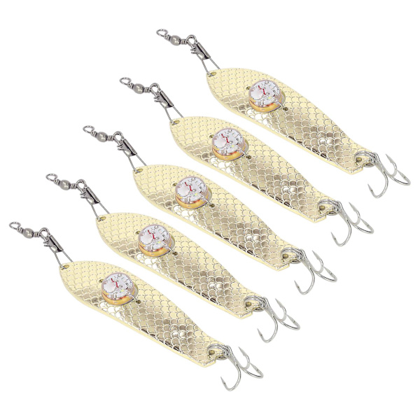 LED Fiske Lokke Lys - 5PCS Rustfritt Stål Flasher Agn med Gull LED Lys for Fiske Tilbehør