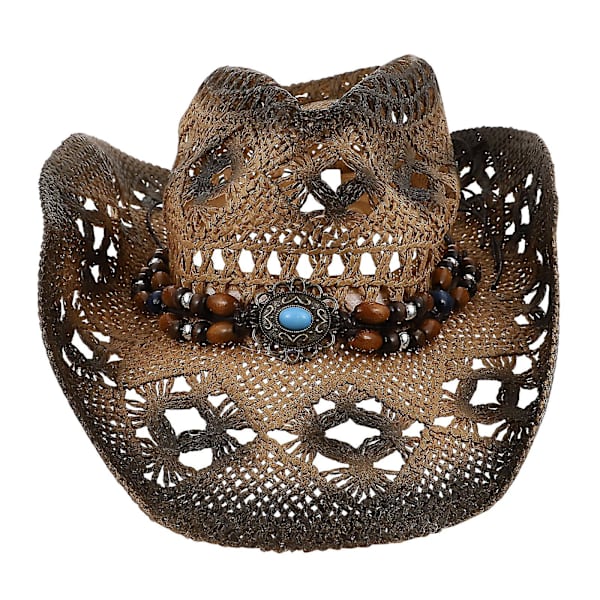 1 st utomhus solskydd retro tofs cowboy cowgirl sommar halmhatt（38X28CM，kaffe）
