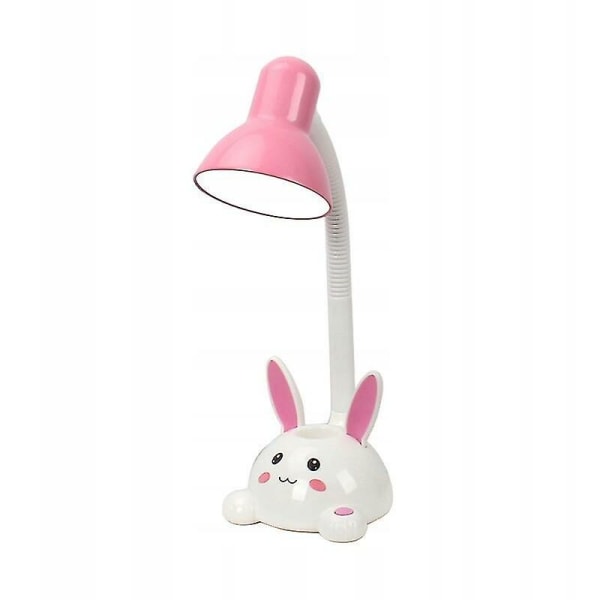 Student skrivbordslampa ögonskydd med pennhållare liten skrivbordslampa sovsal tecknad kreativ nattläslampa (rosa kanin)
