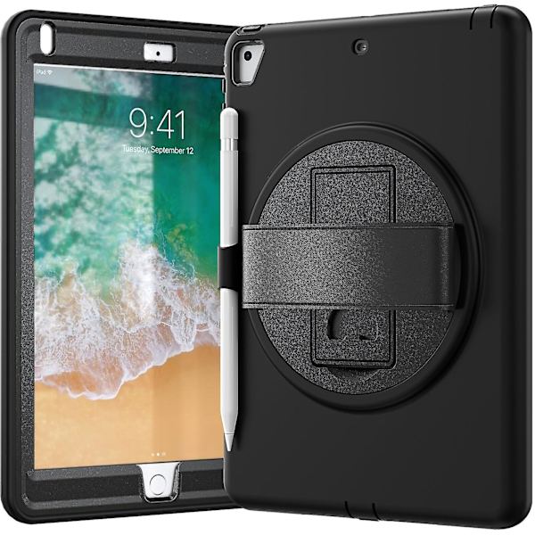 Heavy Duty Protection Case För Ipad 9.7 Tum 2018/2017 Med Handrem, Penhållare, Full Protection Cover