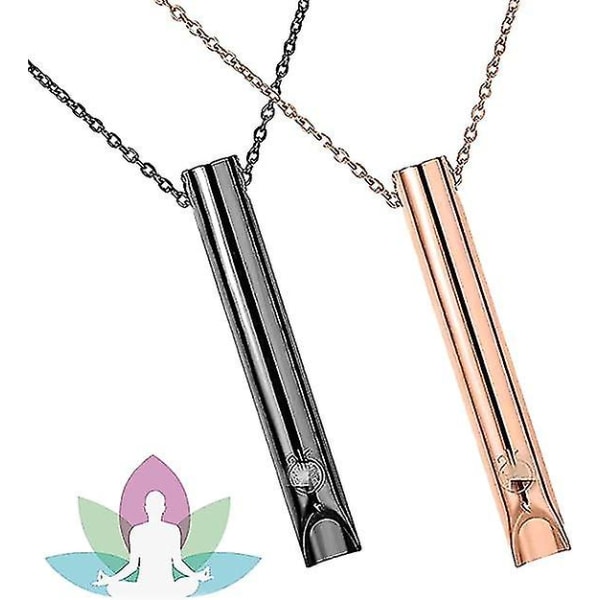 2pcs Breathing Necklace, Anxiety Necklace For Women, Stress Relief Mindful Breathing Necklaces Stainless For Meditation Relaxation（Black rose gold）