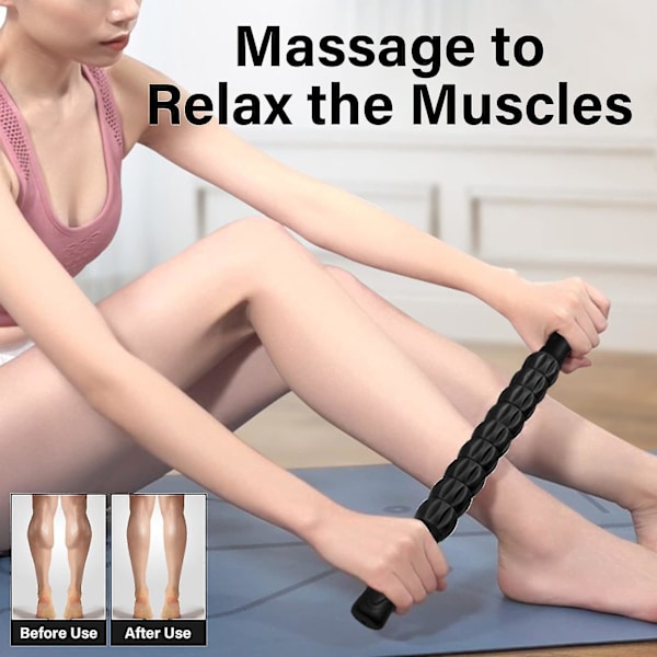 Massagestav Rulle för djupvävnad med 360gear muskelrulle för smärtlindring massage ömma kramper（Svart）