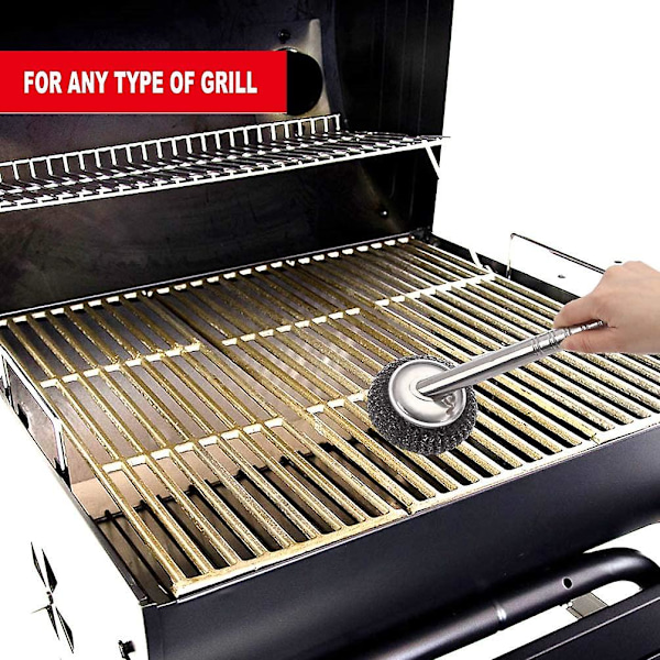 Grillborste - Säker borste i rostfritt stål för rengöring av grill med stålullborste för keramiska/weber gas/kolgrillar