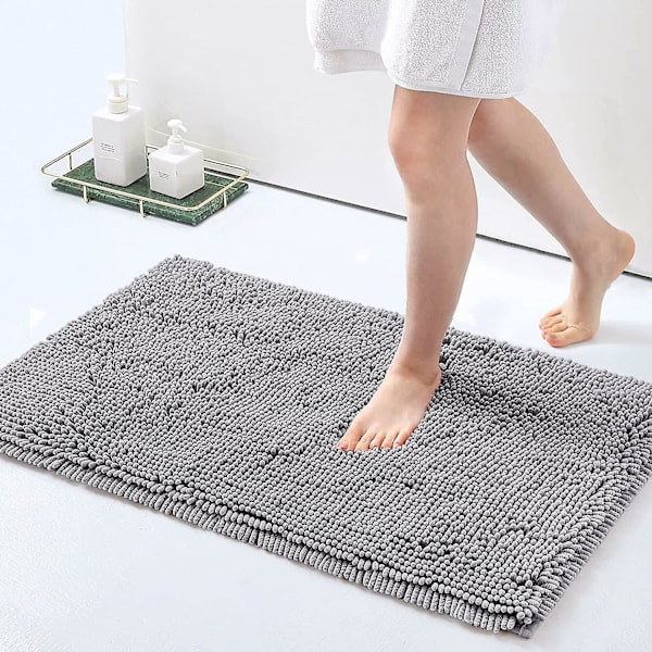 Luksuriøs Chenille Badematte, Ekstra Myk og Absorberende Dusjmatte, Maskinvaskbar, Sklisikker Pluss Tepperunner for Badekar, Dusj og Bad
