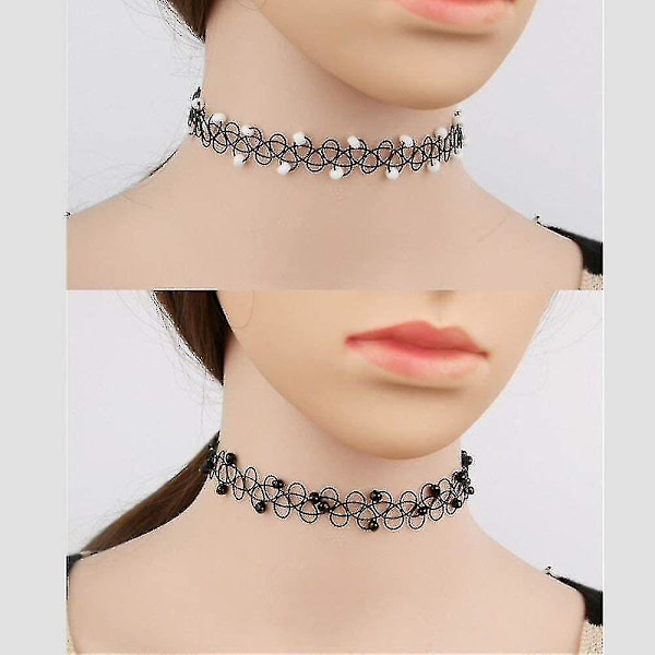 Gotisk tatovering kæde vedhæng, pigers choker stræk halskæde sæt (24 stykker