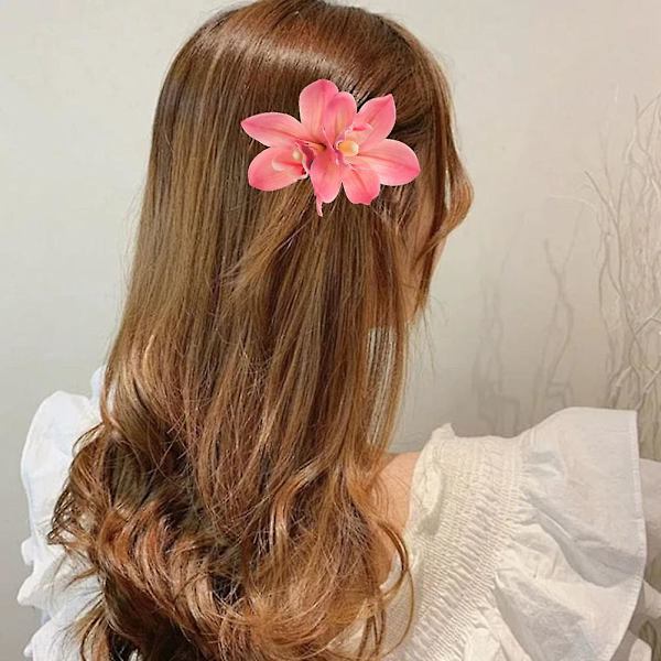Dubbelblommig hårnål orkidé blommor hårklämmor Hawaii mode hårklo kvinnor（grön）